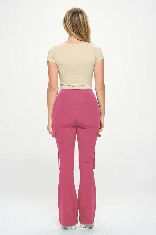 High Waisted Pocket Cargo Flare Casual Leggings