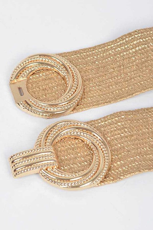 Metallic Faux Straw Elastic Belt