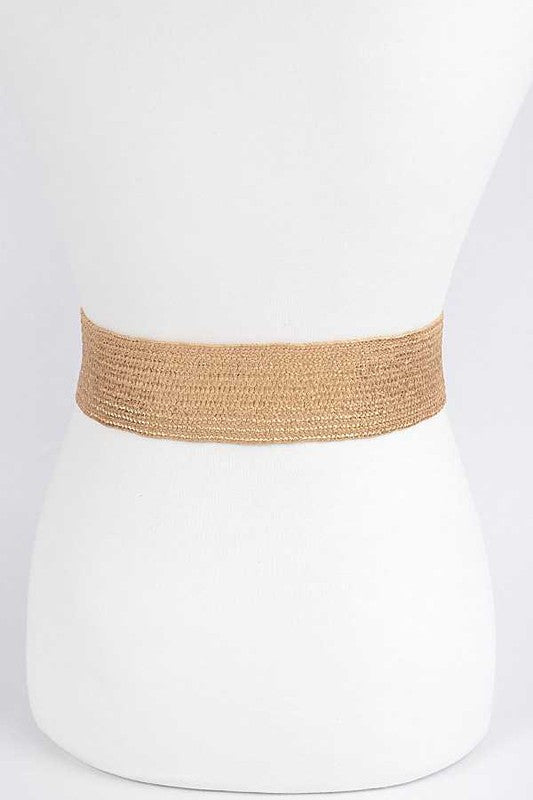 Metallic Faux Straw Elastic Belt