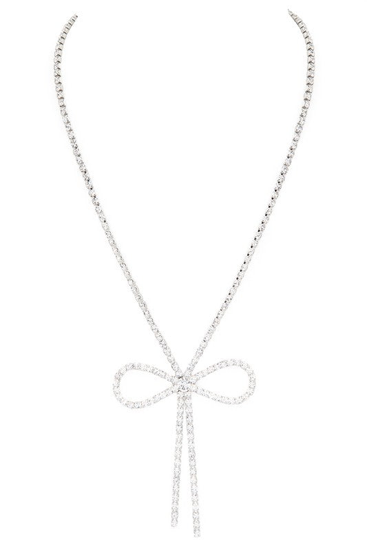 Rhinestone Dainty Bow Tie NecklaceLeanne Roberts DesignsRhinestone Dainty Bow Tie NecklaceEmbrace your unique style with ease and comfort. The Rhinestone Dainty Bow Tie Necklace is designed to give you that perfect touch of sparkle while keeping you safe 