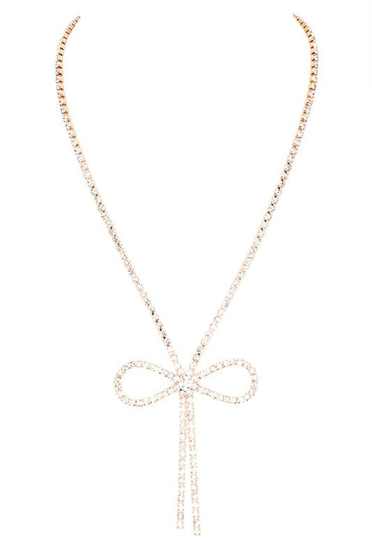 Rhinestone Dainty Bow Tie NecklaceLeanne Roberts DesignsRhinestone Dainty Bow Tie NecklaceEmbrace your unique style with ease and comfort. The Rhinestone Dainty Bow Tie Necklace is designed to give you that perfect touch of sparkle while keeping you safe 