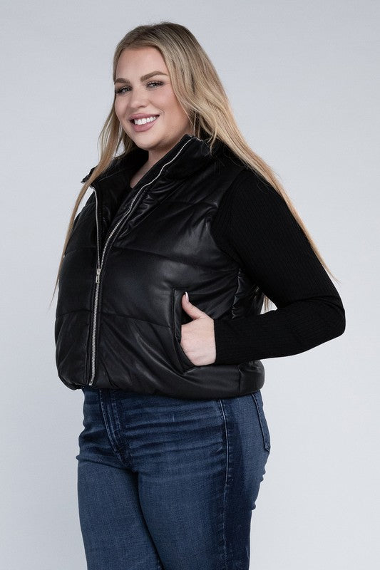 Puff VestLeanne Roberts DesignsPlus Puff VestElevate your cold-weather wardrobe with our Plus Puff Vest, featuring a convenient zipper and pockets. This vest is designed to keep you cozy and stylish during chil